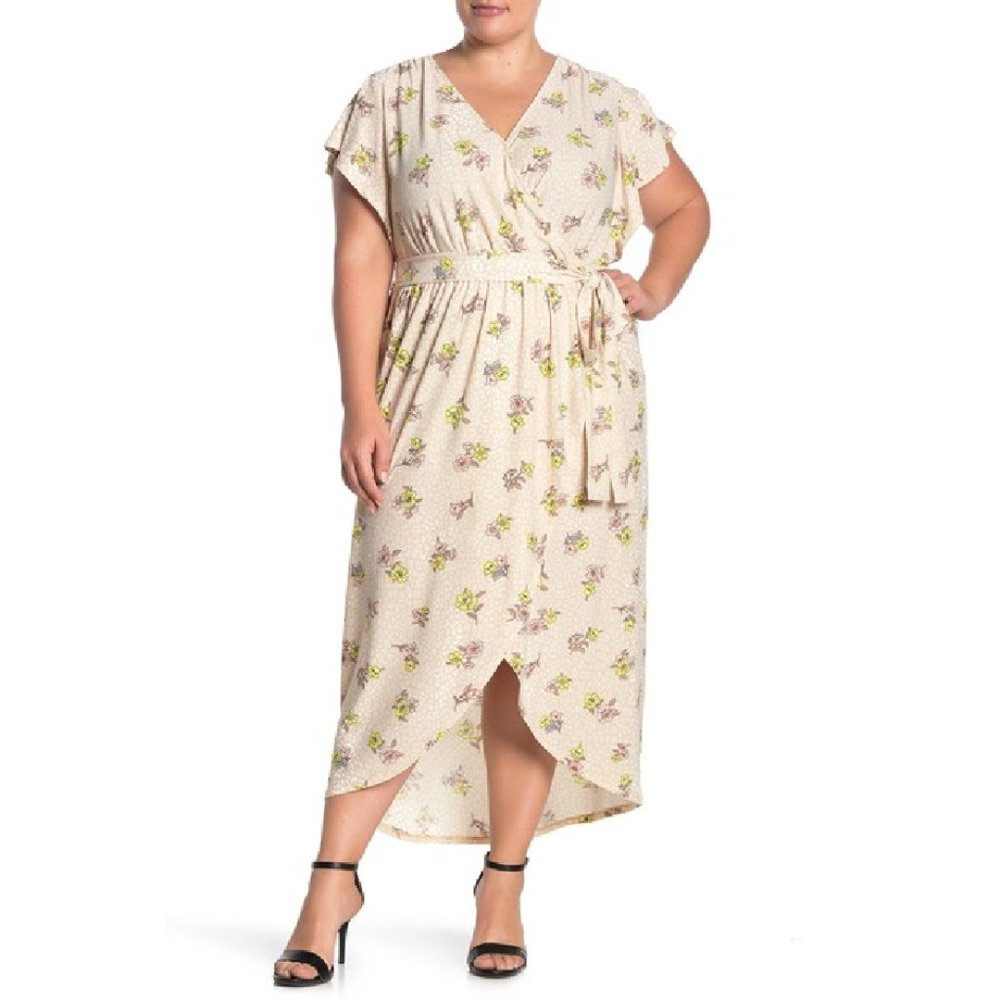 Love Fire Floral Leopard Print Faux Wrap Dress